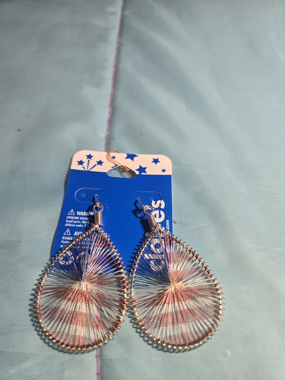 Earrings American Flag Sewn Fiber Tear Drop Shape Dangle Fashion Women Unique